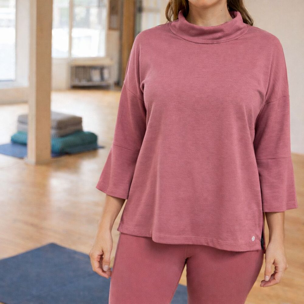 Apana Women’s Size XL Mauve Funnel Mock Neck Top - 3/4 Sleeved Pullover